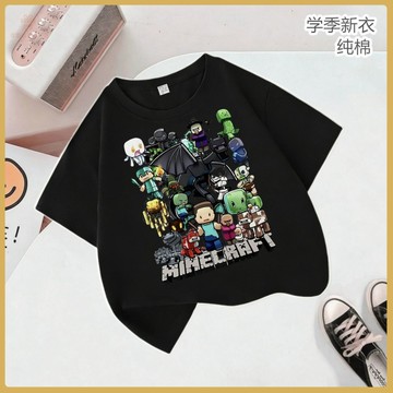 爆款熱推💖全臺免運 棉我的世界遊戲週邊Minecraft上學季度t恤小青年男童上衣兒童夏天 IUL1