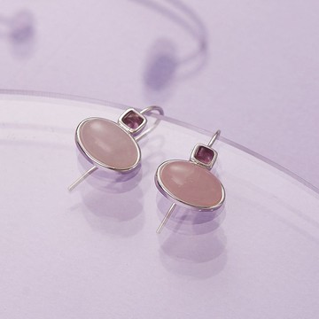 雙彩秀氣耳環 紫晶/粉晶