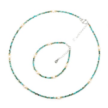 【正佳珠寶】天然淡水珍珠 極細綠松石 珍珠項鍊 珍珠手鍊