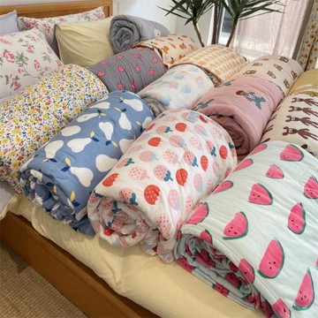 夏日ins小草莓針織棉夏被A類裸睡天竺棉涼感天絲抗菌纖維空調薄被