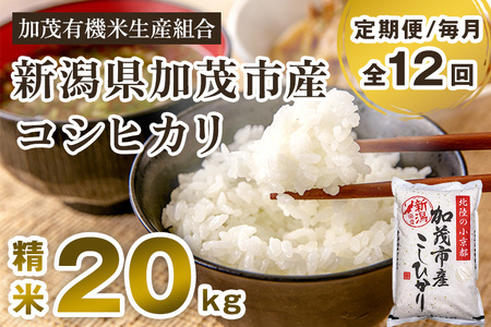 新潟県加茂市産コシヒカリ 精米20kg（5kg×4）白米 加茂有機米生産組合 定期便 定期購入 定期 コシヒカリ 新潟県産コシヒカリ 米 お米