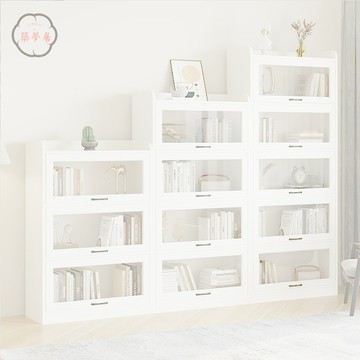 免運/附發票 輕奢實木書櫃 玻璃門翻蓋收納 防塵置物架 客廳落地展示組合柜工廠現貨直銷 售後保障 6z13