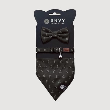 ENVY COLLECTION 貓頸圈 優雅黑logo三件組 調節式 領結 領巾