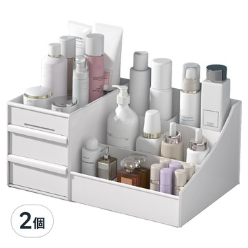 小麥購物 3層抽屜式桌上化妝品文具飾品收納盒 L2423  北歐白  2個