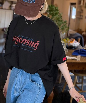 日本 Classical Elf - Java 純棉泰國風印花寬鬆短袖T恤-黑