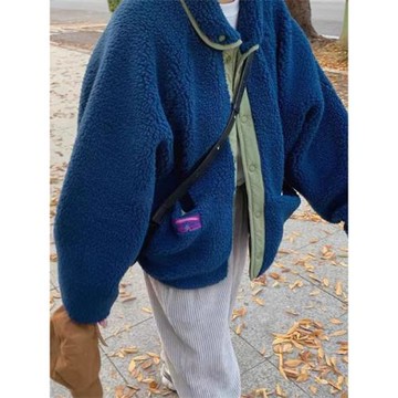 加厚羊羔毛外套女冬季新款韓版寬松撞色正反兩面穿搖粒絨立領上衣