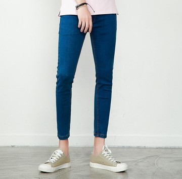 FINDSENSE Z1 韓國 時尚 潮 男  簡約純色 藍色 修身小腳褲 九分褲 休閒長褲 學生牛仔褲