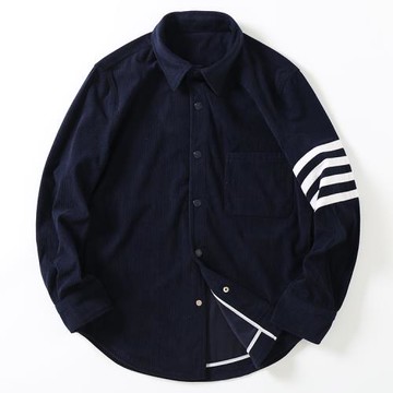 外貿剪標尾貨四道杠燈芯絨襯衫男秋冬加厚翻領長袖撞色襯衣外套女