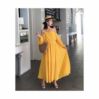 リゾートワンピースロングマキシ丈ノースリーブオフショルダー肩だし海外旅行リゾートバカンスハワイ沖縄グアム10代代30代 通販 Lineポイント最大get Lineショッピング