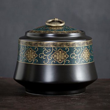 西域大茶葉罐高檔鎏金點彩陶瓷密封罐銅環蓋儲茶罐復古防潮茶容器