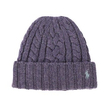 RALPH LAUREN POLO 小馬刺繡麻花針織羊毛帽-灰紫色