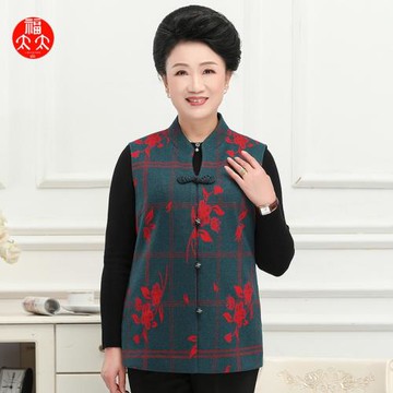 福太太中老年春秋款大碼寬松休閑時尚馬甲媽媽裝外套奶奶裝50-60