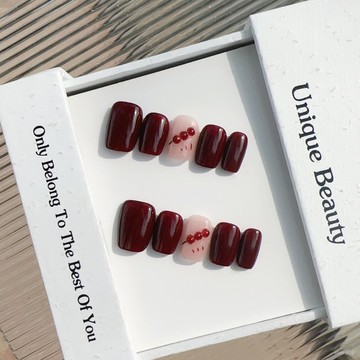 ✨Hannah✨純手工穿戴甲短方純色手繪冰糖葫蘆可愛簡約防水美甲可拆卸假指甲精緻穿戴甲 X9UA