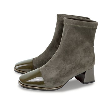 Sabon異材拼接粗跟短筒彈力襪靴 綠色 (10311591)