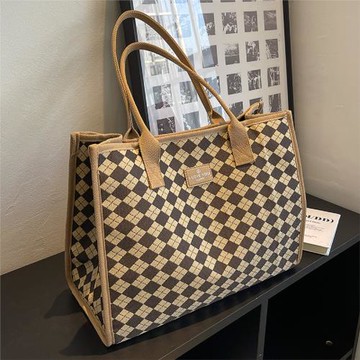 大容量菱格帆布包包女通勤出行手提包購物袋時尚旅行托特包媽咪包