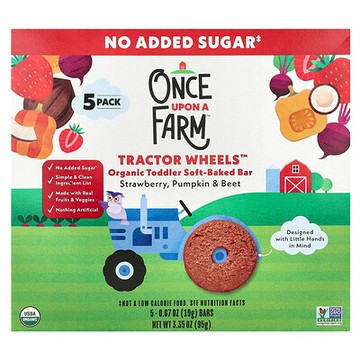 Once Upon A Farm, 有機幼兒軟烤棒，Tractor Wheels™，香蕉、南瓜和甜菜，5 根，每根 0.67 盎司（19 克）