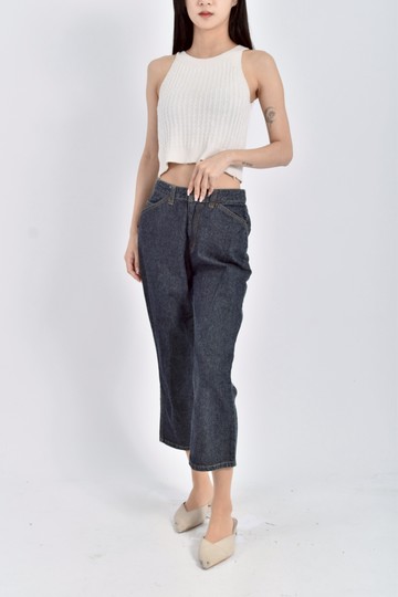 加購優惠(M) hang ten質感丹寧牛仔棉質純棉九分褲藍色長褲