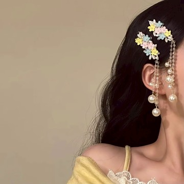 台灣現貨  甜美粉色花朵流水鴨嘴夾 蝴蝶流蘇壓夾 Y38   鴨嘴夾 新款 潮髮 卡頭飾髮飾女 ♚Yu識美♚