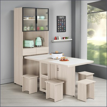 2.7尺仿石面多功能組合餐桌櫃(全組) /2.7尺收納櫃/ 仿石面折合桌 餐邊櫃 餐櫃 廚櫃 蝴蝶桌 【149B17071】Leader傢居館149-A357+A357-2