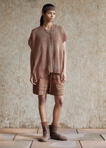 復古文青 棉麻植物染針織短袖T恤