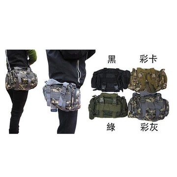 腰肩斜背式腰包大容量大齒拉鍊主袋+外袋共四層附長背帶多功能防水尼龍布