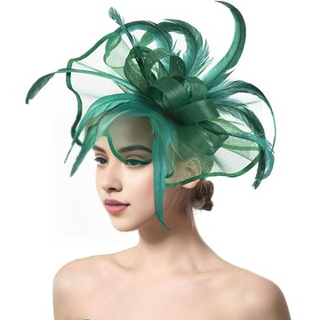 洛陽牡丹 AMZ 歐美新娘發飾羽毛網紗禮帽演出表演走秀發飾復古風誇張大禮帽頭飾