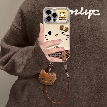 豹紋Kt貓適用蘋果17promax手機殼新款大視窗iPhone16Pro掛繩15plus全包防摔14少女13掛繩12網紅個性11保護套X