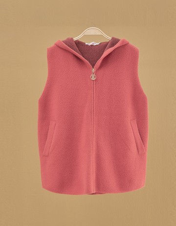 ★【喜芝梅】簡約素色暖感毛呢連帽背心(橘色；M-XL) 224600913