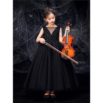 女童小提琴演出服女孩高端主持人比賽表演服裝兒童鋼琴演奏禮服裙