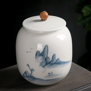茶葉罐陶瓷密封罐手繪西湖龍井存茶包裝盒大號茶罐裝茶盒可