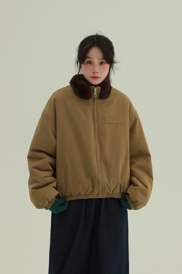 2顏色 麥芒絨絨 立領毛領短款外套 文藝復古冬季加厚保暖外套