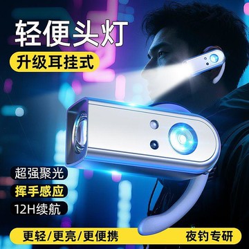 【臺灣🚍秒】新品戶外掛耳式感應頭燈可拆卸迷你夜釣騎行照明燈便攜式頭燈