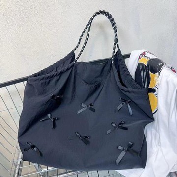 時尚單肩包百搭大容量收納折疊單肩手提購物袋簡約休閑蝴蝶結包包