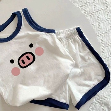 mori🎀mori兒童純棉套裝夏季新款無袖背心短褲運動兩件套寶寶夏季衣服