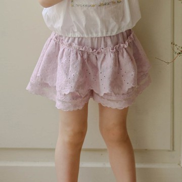 韓國 Puellaflo - 鬆緊腰浪漫層次蕾絲短褲-粉