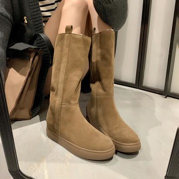 厚底真皮套筒加厚中筒平底女靴子大棉顯瘦短靴長筒雪地靴保暖鞋子