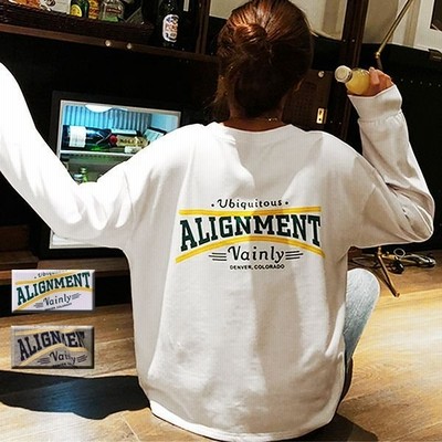 ゆう ロンt カットソー レディース トップス 春 長袖 Tシャツ ロゴ プリント 白 韓国 カジュアル プルオーバー ゆったり オーバーサイズ 通販 Lineポイント最大get Lineショッピング