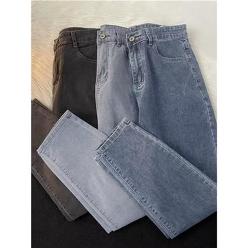 九分夏季純色簡約高腰顯瘦牛仔褲