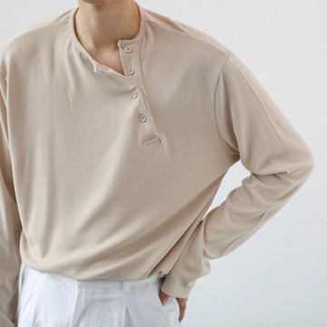 小眾設計簡約百搭上衣男斜扣垂墜感長袖帥氣潮流T恤男