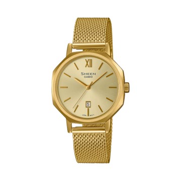 【CASIO SHEEN】高雅時尚簡約八角米蘭腕錶-高雅金/SHE-4554GM-9A
