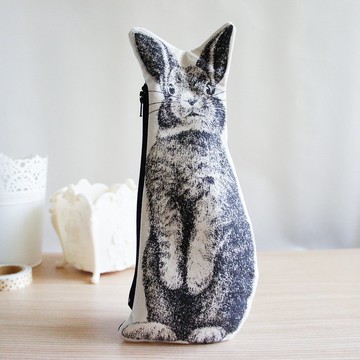 Lovely素描兎子多功能筆袋、左轉兔、右轉兔黑(2種方向隨機出貨)