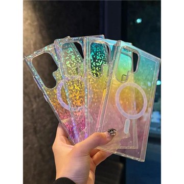 高級感菱格炫彩鐳射s22適用三星s25ultra磁吸手機殼s23透明Samsung s24plus防摔新款s23u小眾保護套男女輕奢