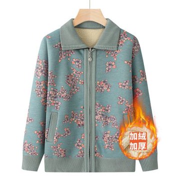 [米蘭精品] 現貨+預購 高級針織衫上衣秋冬毛衣開衫寬鬆大碼休閒女裝媽媽裝-翻領花卉刷絨女外套3色74mo43