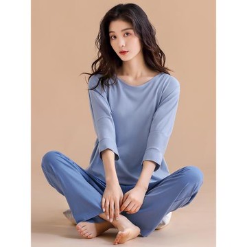 睡衣女士春秋季秋款春季七分袖長袖棉家居服夏可外穿出門休閑套裝