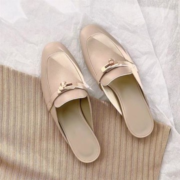 2024新款外穿小金扣真皮半拖鞋女夏天包頭穆勒拖鞋仙女涼拖鞋半托