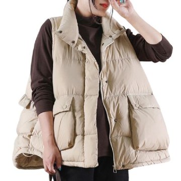 [米蘭精品] 現貨+預購 頂級真羽絨背心90%鴨絨羽絨衣秋冬保暖上衣大碼休閒女裝-荷葉邊立領女外套3色74mw5