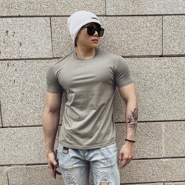 夏季美式運動短袖 肌肉訓練服跑步籃球修身速干上衣 肌肉健身T恤