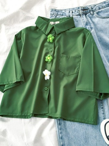 泫雅風短袖立領襯衫女復古港風設計感小眾短款polo衫上衣新款