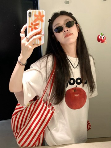 白色短袖寬鬆巨好看的上衣夏季穿搭 女生上衣 慵懶風 男生短袖 oversize寬鬆 韓版短T 圓領半袖