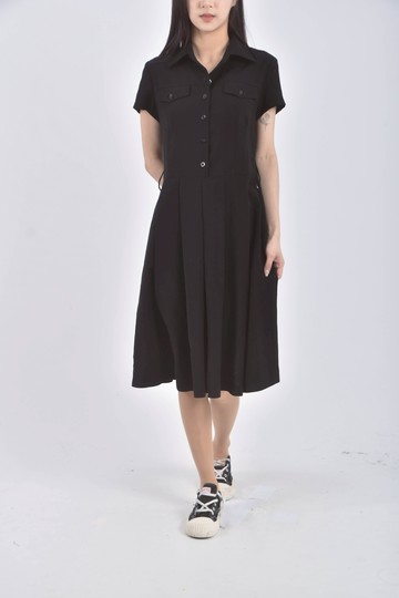 (S) bosch質感百褶裙黑色洋裝